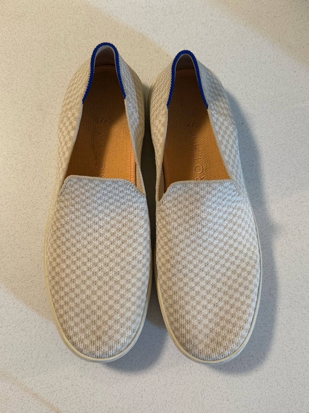 Rothy's Women’s Slip-On Loafers in Cream with Blue Trim